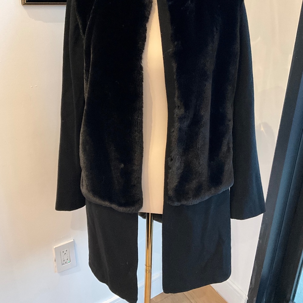 Made In England Wool with Faux Fur Midi Length Coat, Size Small